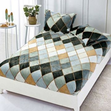 Cearsaf cu elastic COCOLINO 180x200x25cm 2 fete de perne Verde romburi