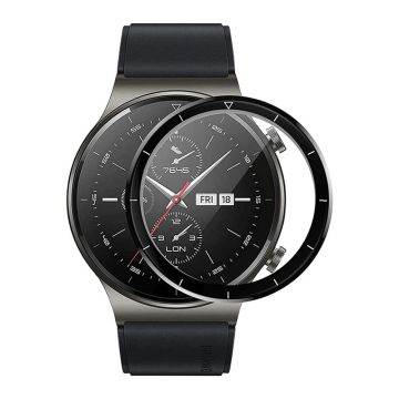 Folie de protectie ecran fullsize 3D pentru Huawei Watch GT2, 46mm, din fibra de sticla si hidrogel, negru