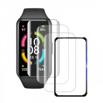 Folie de protectie ecran fullsize pentru Huawei Band 7 / Honor Band 7, curbata 3D, negru + 3 folii de protectie ecran din Hidrogel rezistent la zgarieturi, transparent