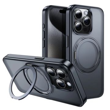 Husa de protectie din policarbonat Hoco Stand Magnetic Case, pentru iPhone 15 - Negru