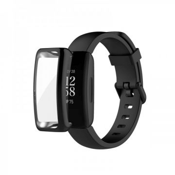 Husa de protectie tip rama cu ecran din silicon electroplacat pentru Fitbit Inspire 2, negru