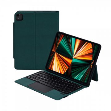 Husa iPad 10.9 inch si 11 inch, iPad Air 5/ 4, iPad Pro 2022/ 2021/ 2020/ 2018, tip carte cu tastatura si touchpad, din piele ecologica cu suport touchpen, verde, A2316/ A2324/ A2325/ A2072/ A2759/ A2435/ A2761/ A2762/ A2228/ A2230/ A2068/ A2228/ A2068/