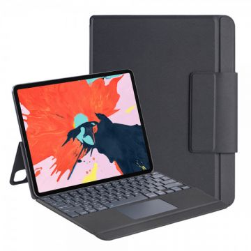 Husa iPad Pro 12.9 inch iPad Pro 12.9 2022/2021/2020/2018, tip carte cu tastatura si touchpad, din piele ecologica cu suport touchpen, gri, A2436/ A2764/ A2437/ A2766/ A2378/ A2461/ A2379/ A2462/ A2229/ A2069/ A2232/ A2233/ A1876/ A2014/ A1895/ A1986