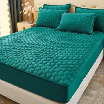 Husã matlasatã tip topper din catifea 160x200cm + 2 fete de perna 50x70cm turquoise
