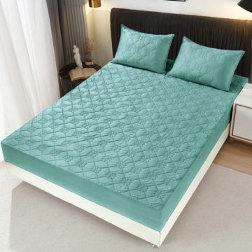 Husã matlasatã tip topper din catifea 180x200cm + 2 fete de perna 50x70cm Aqua