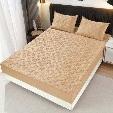 Husã matlasatã tip topper din catifea 180x200cm + 2 fete de perna 50x70cm Bej