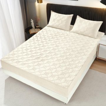 Husã matlasatã tip topper din catifea 180x200cm + 2 fete de perna 50x70cm Crem