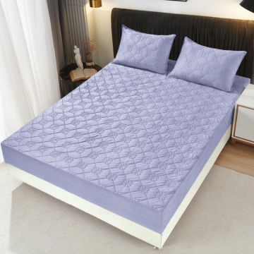 Husã matlasatã tip topper din catifea 180x200cm + 2 fete de perna 50x70cm Lila