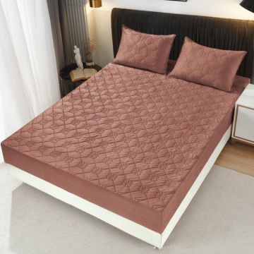 Husã matlasatã tip topper din catifea 180x200cm + 2 fete de perna 50x70cm Maro deschis