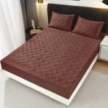 Husã matlasatã tip topper din catifea 180x200cm + 2 fete de perna 50x70cm Maro inchis
