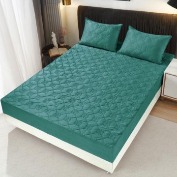 Husã matlasatã tip topper din catifea 180x200cm + 2 fete de perna 50x70cm Verde