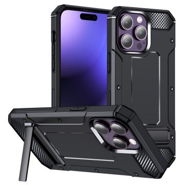 Husa Techsuit Hybrid Armor Kickstand pentru iPhone 15 Pro - Negru