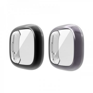 Set 2 huse de protectie din silicon, tip rama pentru Fitbit Versa 3 / Sense, negru, gri