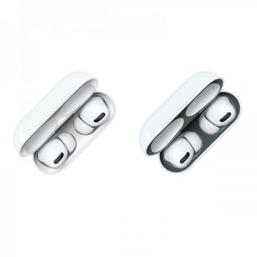 Set 2 stikere metalice anti-praf, pentru Airpods Pro 3, negru, alb