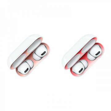 Set 2 stikere metalice anti-praf, pentru Airpods Pro 3, rose-gold, rosu