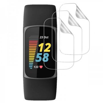 Set 3 folii de protectie ecran pentru Fitbit Charge 5, din Hidrogel rezistent la zgarieturi, transparent