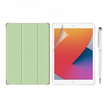 Set 3 in 1 pentru iPad 8, 10.2 inch 2020 / iPad 7, 10.2 inch cu husa carte, folie protectie ecran si stylus, A2428 / A2429 / A2430 / A2270 / A2200 / A2198 / A2197 , verde