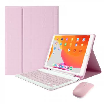 Set 3 in 1 pentru iPad Air 3, 10.5 inch / iPad Pro 10.5 inch/ iPad 8 / 7 10.2 inch , cu husa carte, tastatura bluetooth si mouse wireless, A2154 / A2123 / A2154 / A2152 / A1709 /A1852 / A1701 / A2428 / A2429 / A2430 / A2270 / A2200 / A2198 / A2197, roz