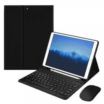 Set 3 in 1 pentru iPad Air 4 2020, 10.9 inch/ iPad Pro 11 inch cu husa carte, tastatura bluetooth si mouse wireless, A2072 / A2316 / A2324/ A2325 / A2013 / A1934 / A1979 / A2068/ A2228/ A2230, negru