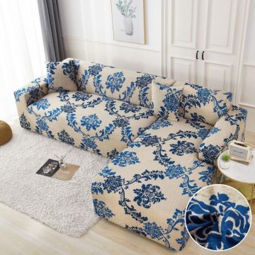 Set husa pentru coltar M + L Elastica Jojo Home Bej-Bleu model elegant Set husa pentru coltar M + L Elastica Jojo Home Bej-Bleu model elegant
