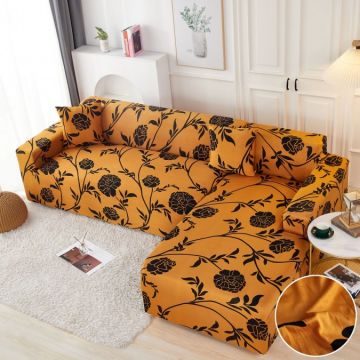 Set husa pentru coltar M + L Elastica Jojo Home Mustar flori