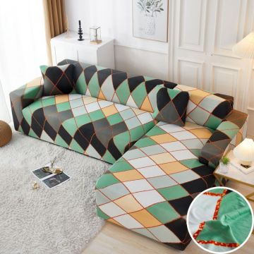 Set husa pentru coltar M + L Elastica Jojo Home Verde-Bej forme geometrice Set husa pentru coltar M + L Elastica Jojo Home Verde-Bej forme geometrice