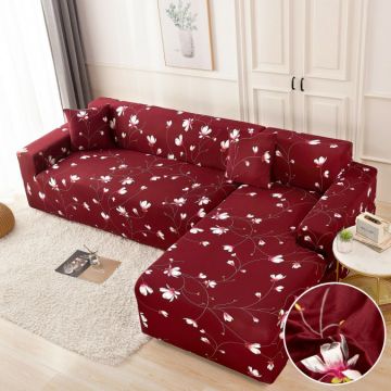 Set husa pentru coltar M + L Elastica Jojo Home Visiniu flori Set husa pentru coltar M + L Elastica Jojo Home Visiniu flori