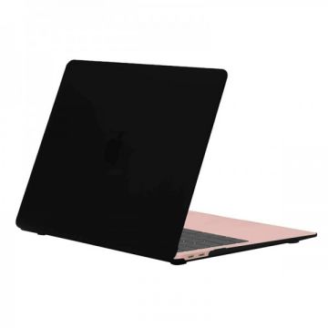 Set protectie 2 in 1 pentru Macbook Air 13.3 inch A1932 / A2179 / A2337 cu husa din plastic mat cauciucat si folie ecran TPU, negru