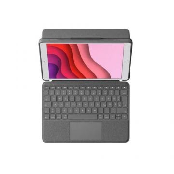 Husa cu tastatura Logitech Combo Touch pentru iPad 10.2inch (7th si 8th gen), Trackpad, Layout Germana, Graphite