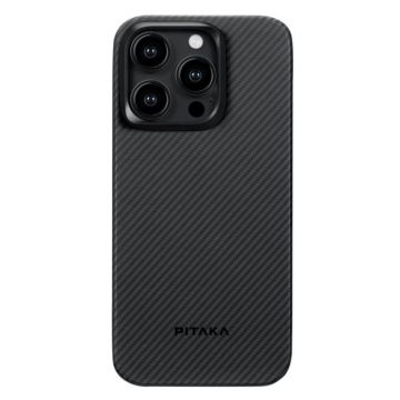 Husa Pitaka MagEZ 4, Aramida 600D, pentru iPhone 15 Pro Max, compatibila MagSafe (Negru/Gri)