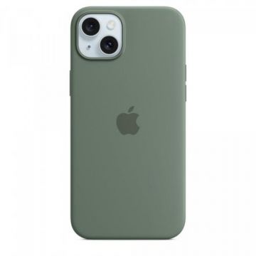 Husa protectie spate Apple Silicone Case MagSafe pentru Apple iPhone 15 Plus (Verde inchis)