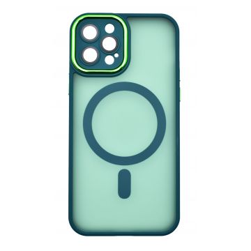 Husa tip MagSafe, Camera Protection Matte Silicon pentru iPhone 14 Plus Verde Inchis