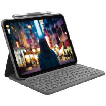 Husa cu tastatura Logitech Slim Folio pentru iPad 10, UK, Gri