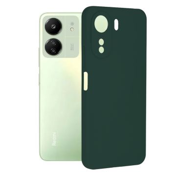 Husa de telefon compatibila Xiaomi Redmi 13C, Antiamprenta, Interior Microfibra, Camera Extra Pro, Dark Green