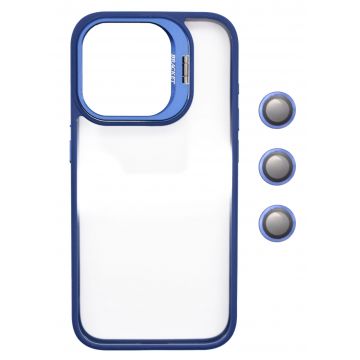 Husa Protectie din Policarbonat cu stativ si protectie camere, pentru iPhone 14 Pro Max, Albastru