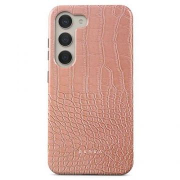 Husa Burga Dual Layer Pink Croco pentru Samsung Galaxy S23