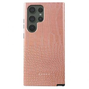 Husa Burga Dual Layer Pink Croco pentru Samsung Galaxy S23 Ultra