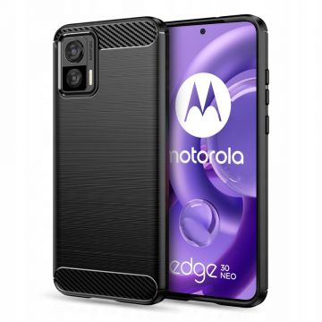 Husa Carbon compatibila Motorola Edge 30 Neo, Tech AntiSoc, Negru