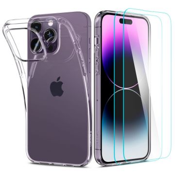 Husa de protectie telefon + Folie de protectie Crystal Pack compatibila cu iPhone 14 Pro, Transparent - ES02269