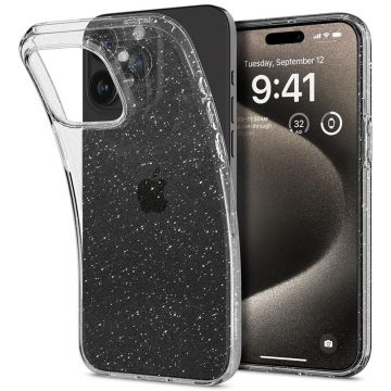 Husa de protectie telefon Glitter compatibila cu iPhone 15 Pro Max, Transparent - ES02260