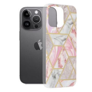 Husa de protectie telefon Marble compatibila cu iPhone 14 Pro Max, Pink Hex - ES01893