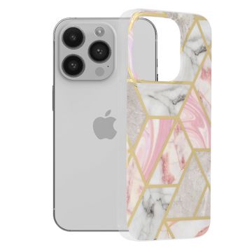Husa de protectie telefon Marble compatibila cu iPhone 14 Pro, Pink Hex - ES01894