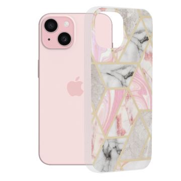 Husa de protectie telefon Marble compatibila cu iPhone 15, Pink Hex - ES01855