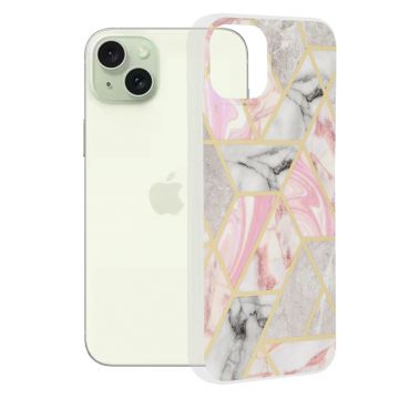 Husa de protectie telefon Marble compatibila cu iPhone 15 Plus, Pink Hex - ES01843