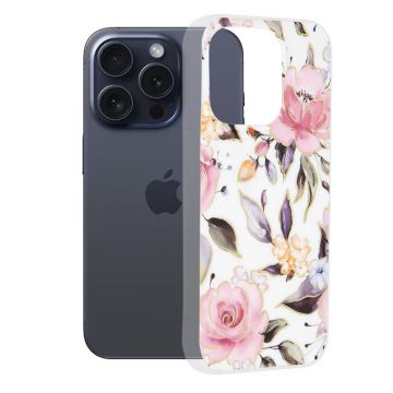 Husa de protectie telefon Marble compatibila cu iPhone 15 Pro, Chloe White - ES01848