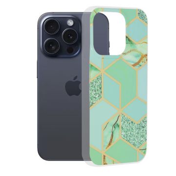 Husa de protectie telefon Marble compatibila cu iPhone 15 Pro, Green Hex - ES01846