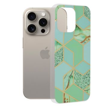 Husa de protectie telefon Marble compatibila cu iPhone 15 Pro Max, Green Hex - ES01836