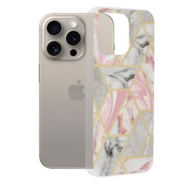Husa de protectie telefon Marble compatibila cu iPhone 15 Pro Max, Pink Hex - ES01837