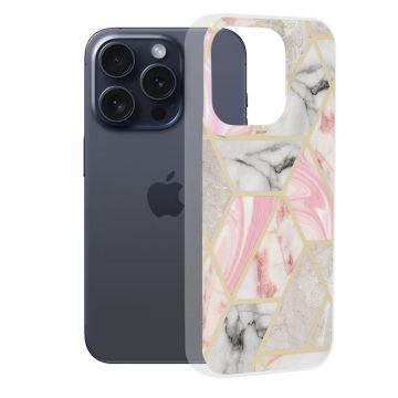 Husa de protectie telefon Marble compatibila cu iPhone 15 Pro, Pink Hex - ES01847