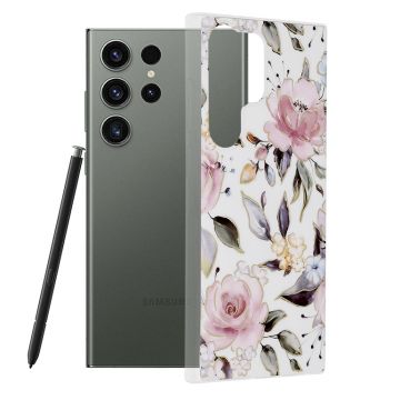 Husa de protectie telefon Marble compatibila cu Samsung Galaxy S23 Ultra, Chloe White - ES01886